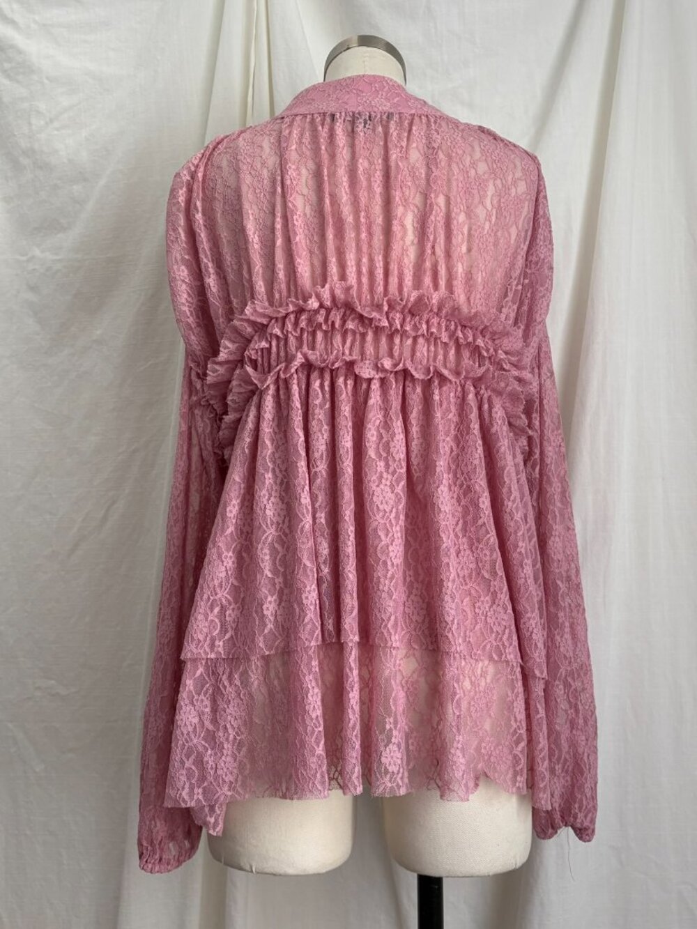Pink Lace Ruffle Blouse L - Picture 3 of 8